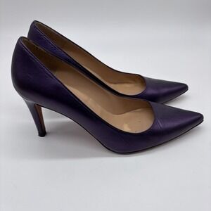 Jon Josef Women Heels 6.5 Purple Leather Slip On Pointed Toe Stiletto Pump Shoes